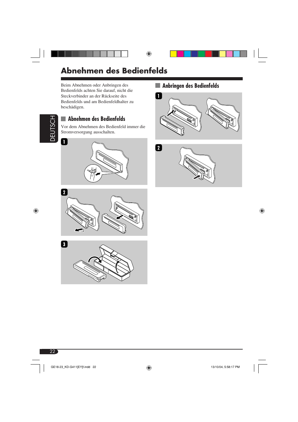 Abnehmen des bedienfelds | JVC KD-G411 User Manual | Page 50 / 86