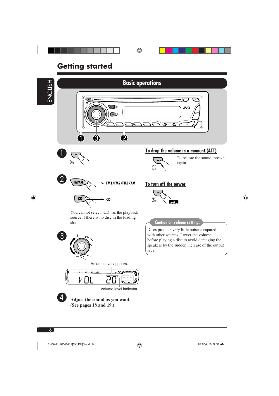 Getting started, Basic operations | JVC KD-G411 User Manual | Page 6 / 86