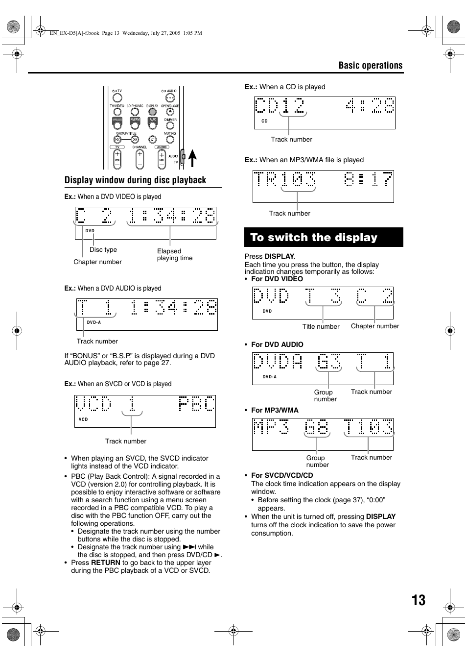 To switch the display | JVC CA-EXD5 User Manual | Page 15 / 92