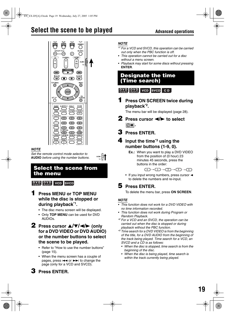 Select the scene to be played, Select the scene from the menu, Designate the time (time search) | JVC CA-EXD5 User Manual | Page 21 / 92