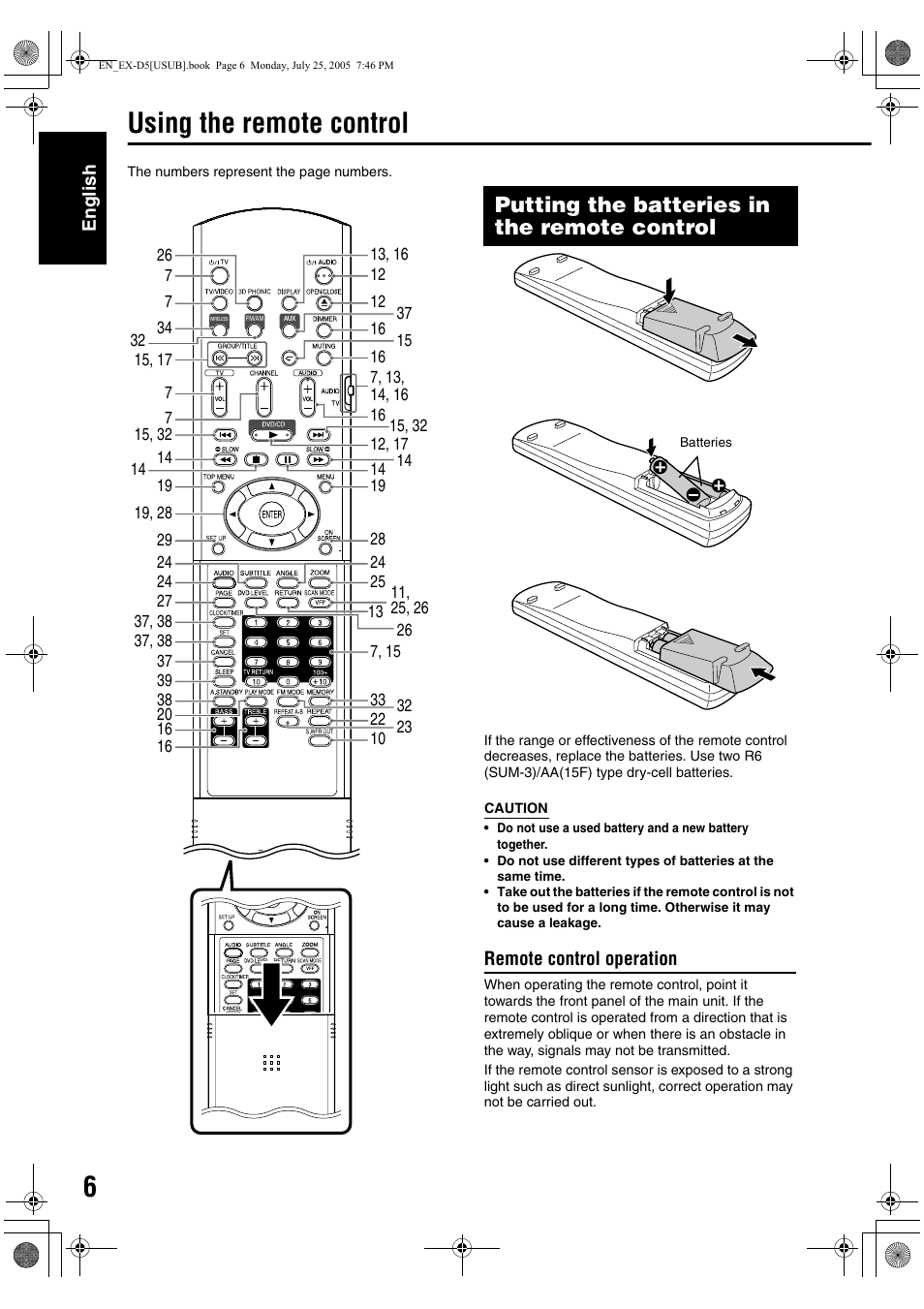 Using the remote control, Putting the batteries in the remote control | JVC CA-EXD5 User Manual | Page 55 / 92