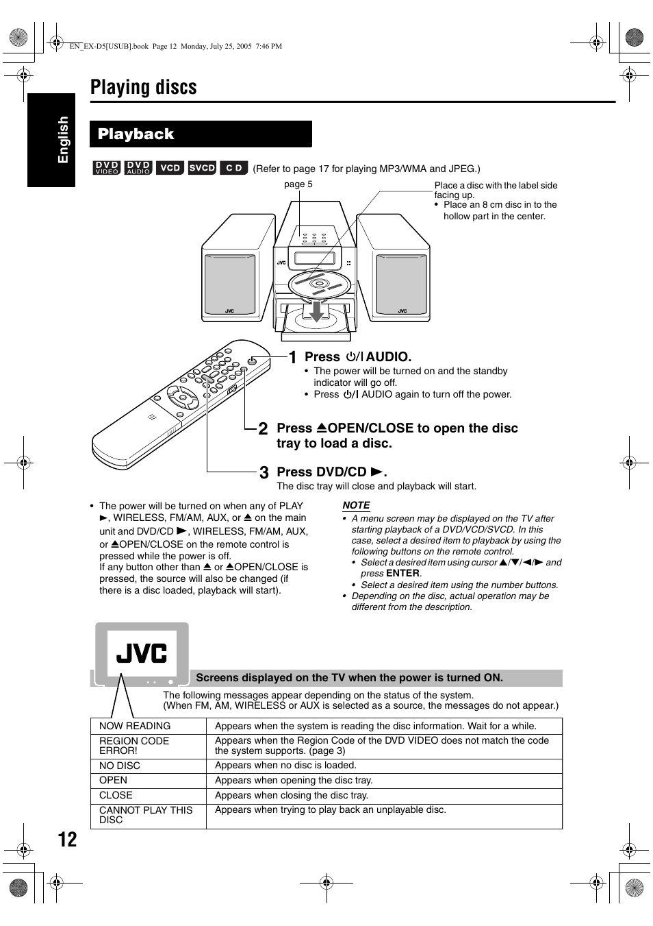 Playing discs, Playback | JVC CA-EXD5 User Manual | Page 61 / 92