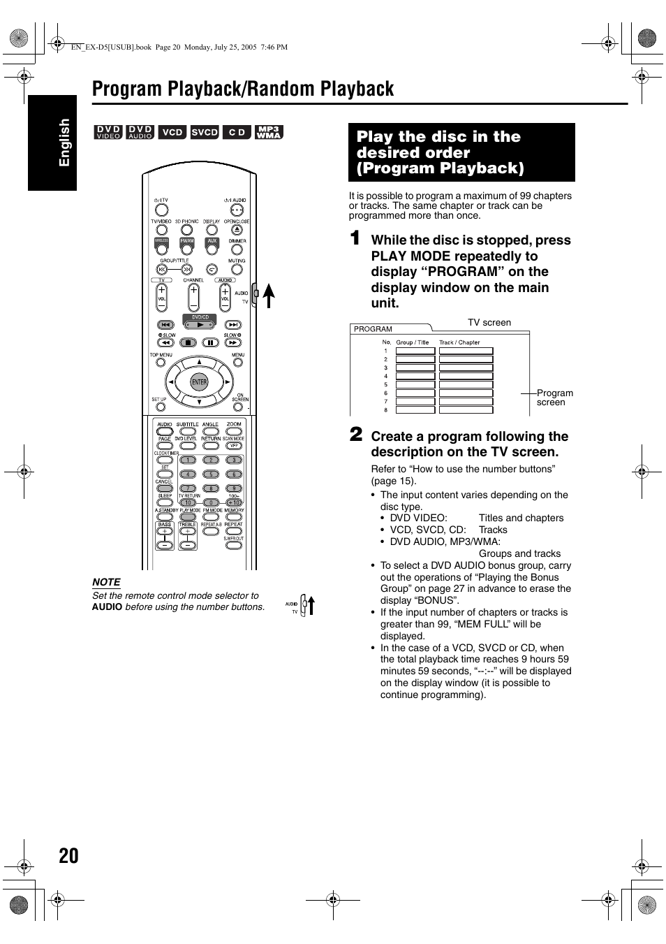 Program playback/random playback | JVC CA-EXD5 User Manual | Page 69 / 92