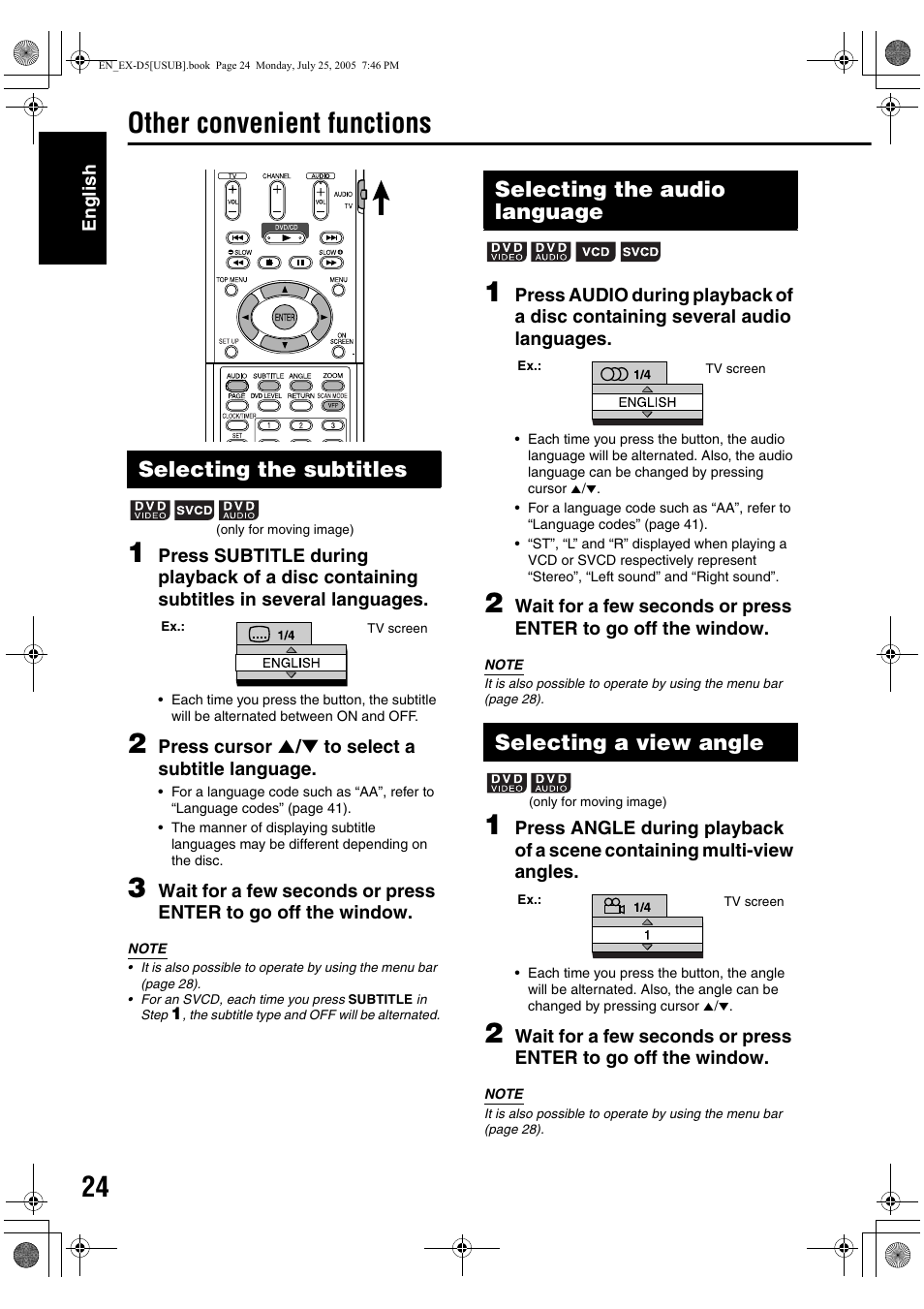 Other convenient functions, Selecting the subtitles | JVC CA-EXD5 User Manual | Page 73 / 92