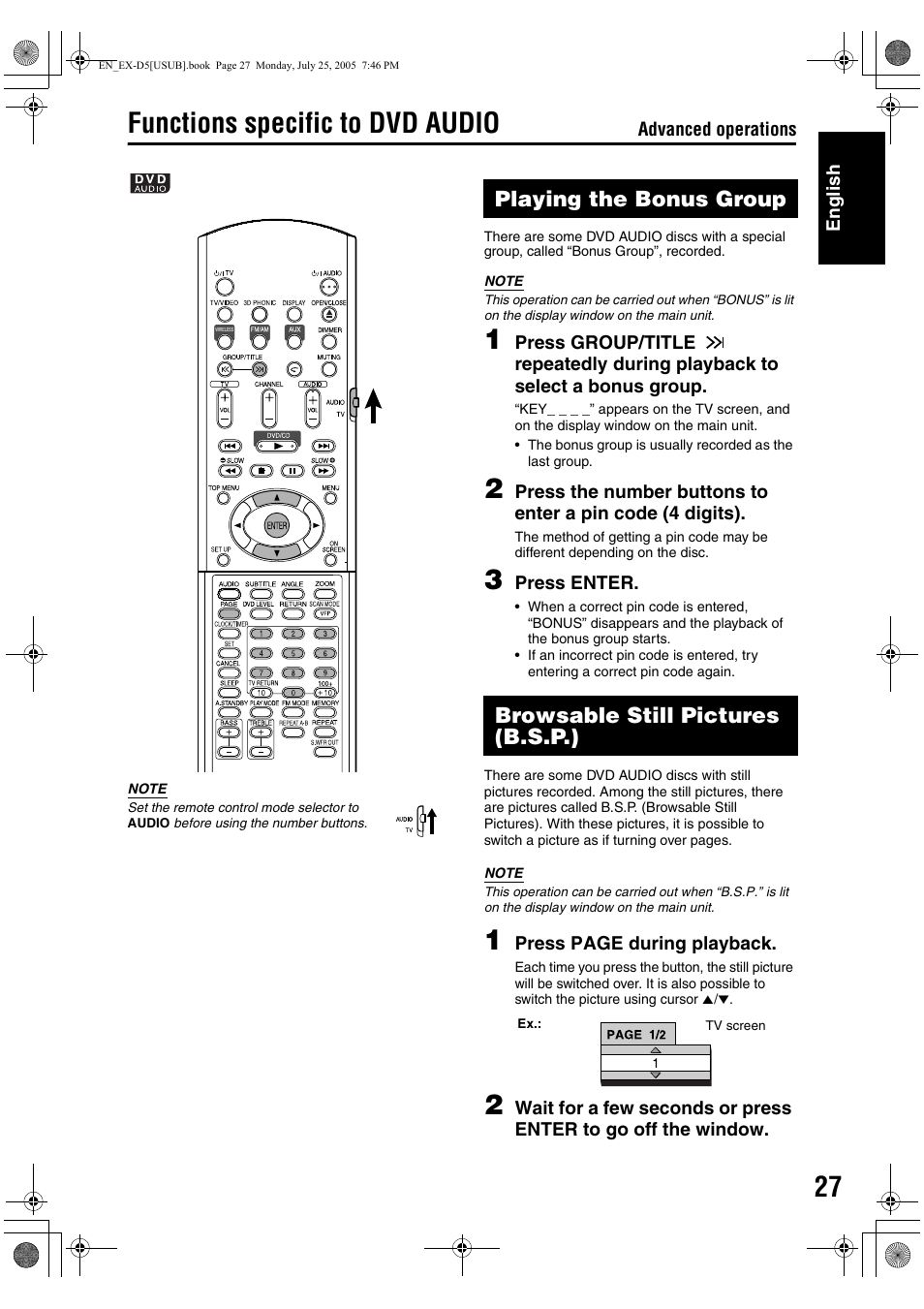 Functions specific to dvd audio | JVC CA-EXD5 User Manual | Page 76 / 92
