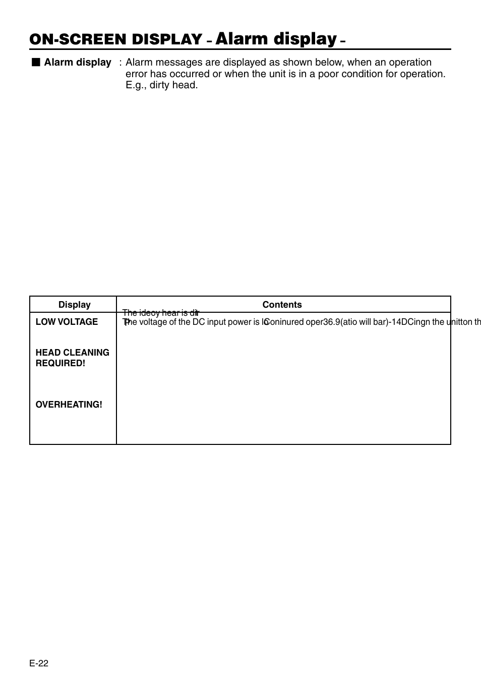 Alarm display, On-screen display | JVC BR-DV3000 User Manual | Page 22 / 72