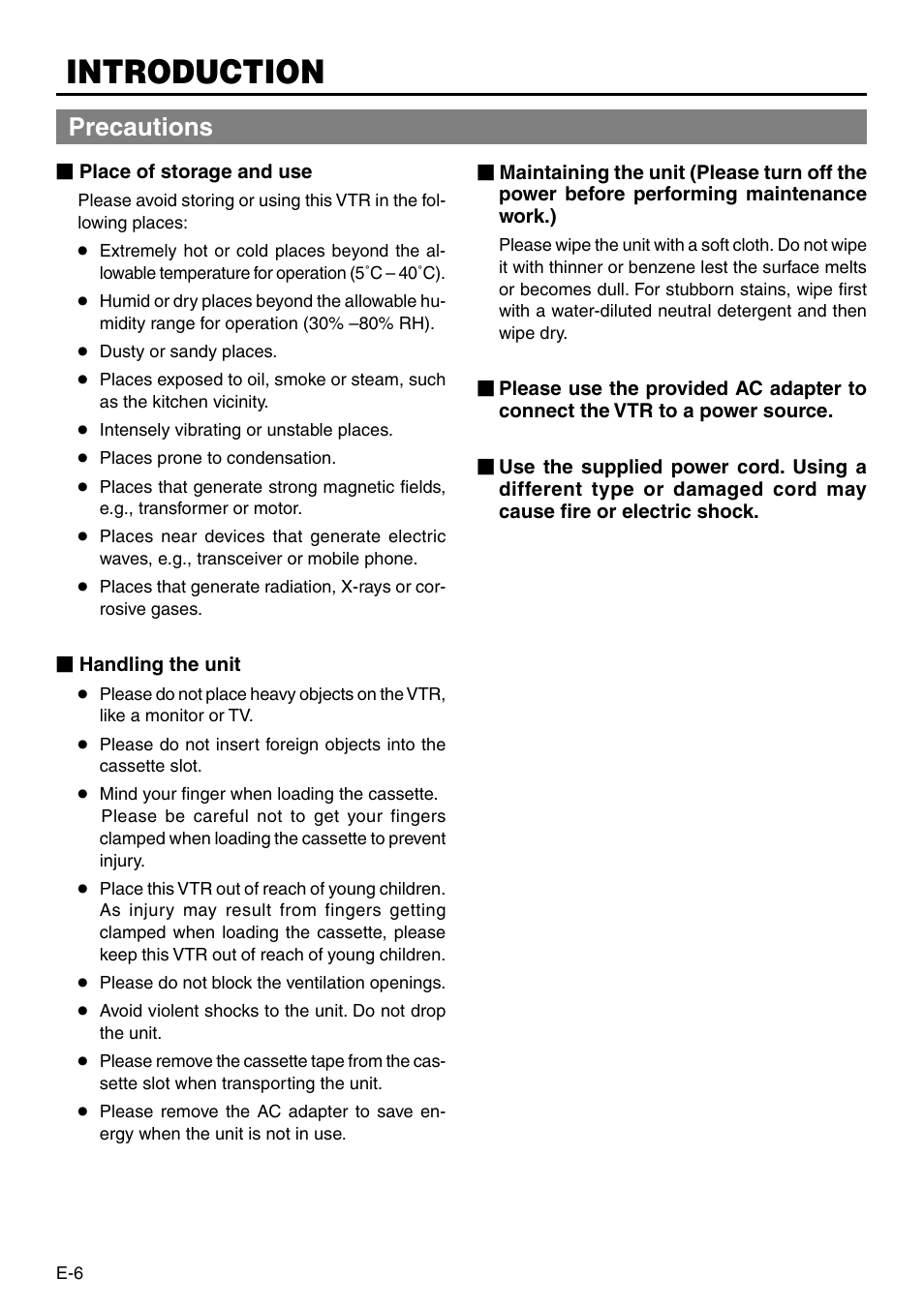 Introduction, Precautions | JVC BR-DV3000 User Manual | Page 6 / 72