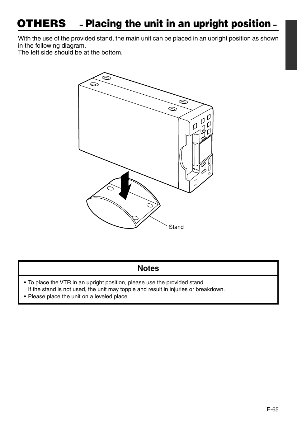 Others, Placing the unit in an upright position | JVC BR-DV3000 User Manual | Page 65 / 72