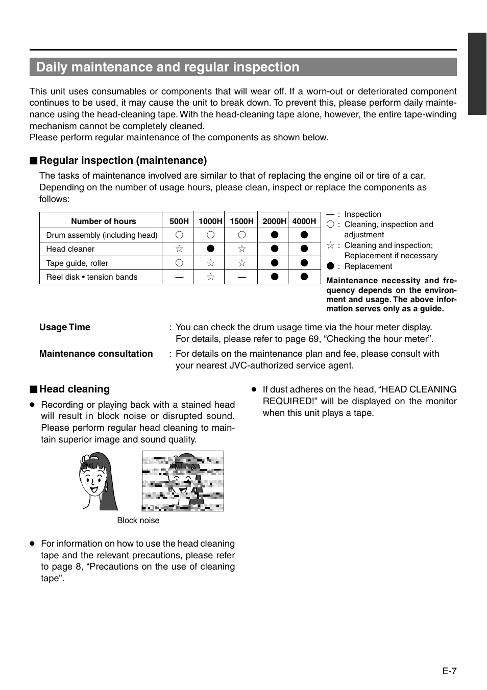 Daily maintenance and regular inspection | JVC BR-DV3000 User Manual | Page 7 / 72