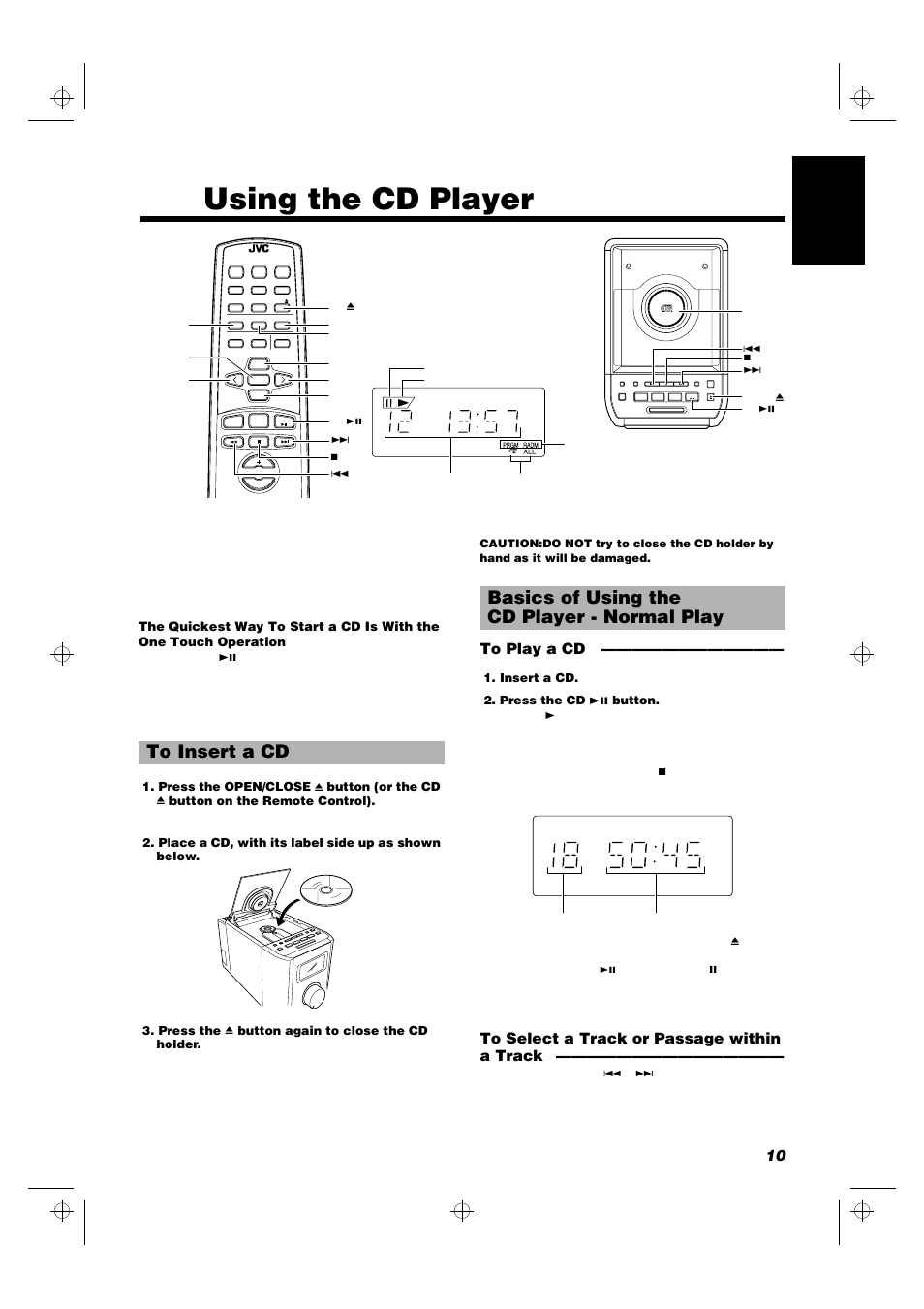 Using the cd player, 10 english | JVC FS-5000 User Manual | Page 13 / 20