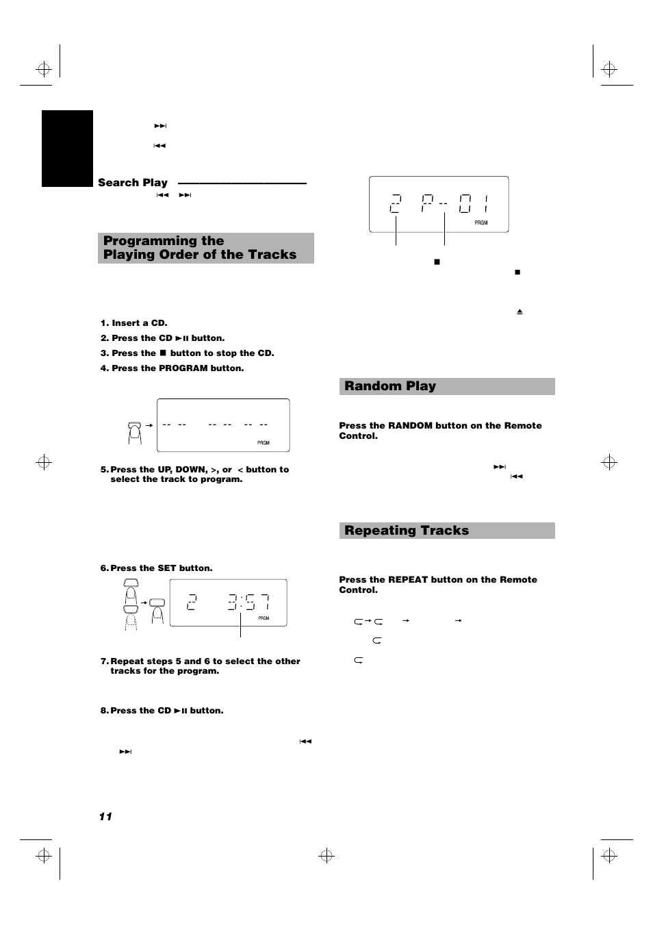 Programming the playing order of the tracks, Random play repeating tracks | JVC FS-5000 User Manual | Page 14 / 20