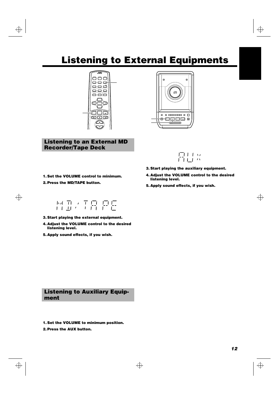 Listening to external equipments, 12 english | JVC FS-5000 User Manual | Page 15 / 20