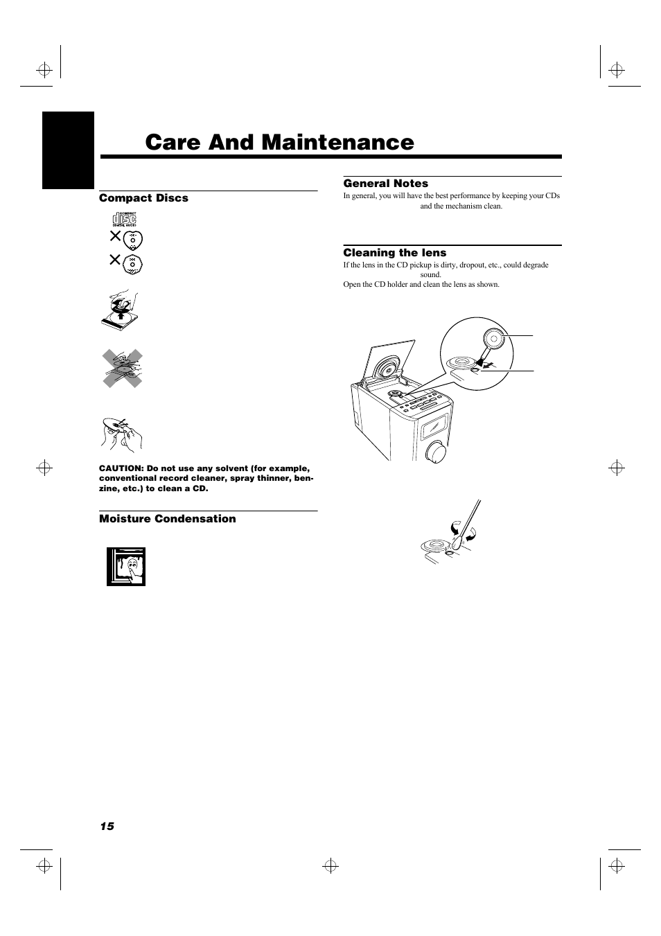 Care and maintenance | JVC FS-5000 User Manual | Page 18 / 20