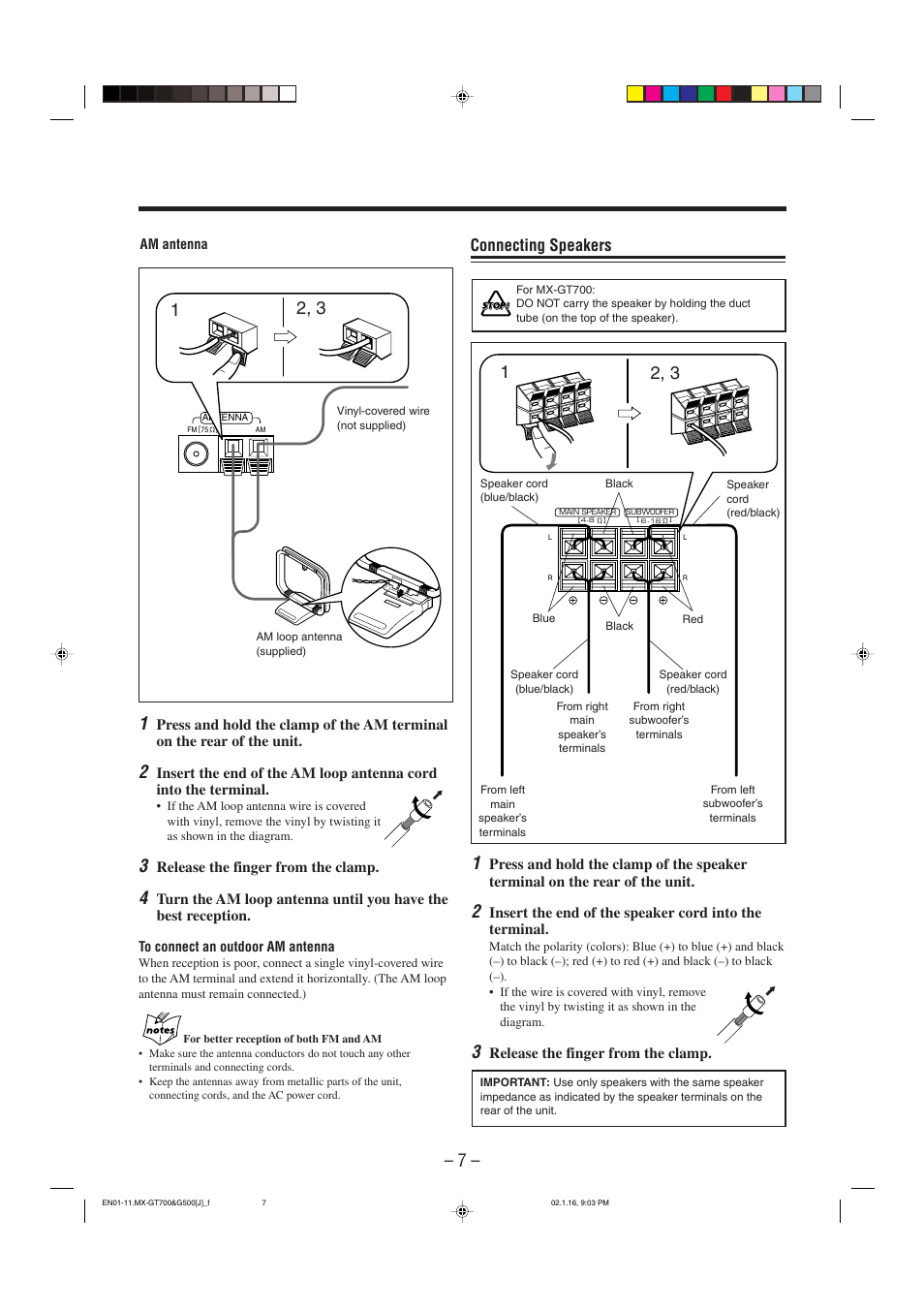 Connecting speakers | JVC CA-MXG500 User Manual | Page 10 / 32