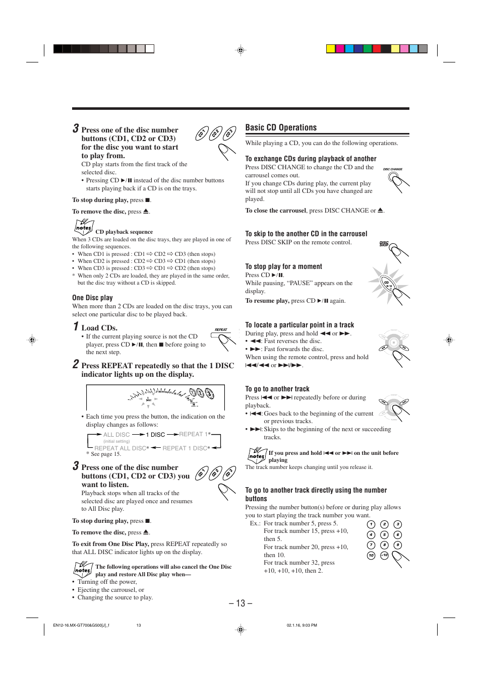 Basic cd operations | JVC CA-MXG500 User Manual | Page 16 / 32