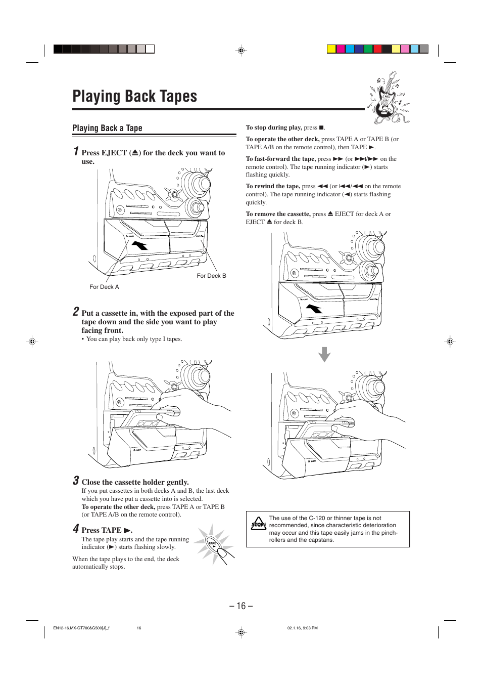 Playing back tapes | JVC CA-MXG500 User Manual | Page 19 / 32