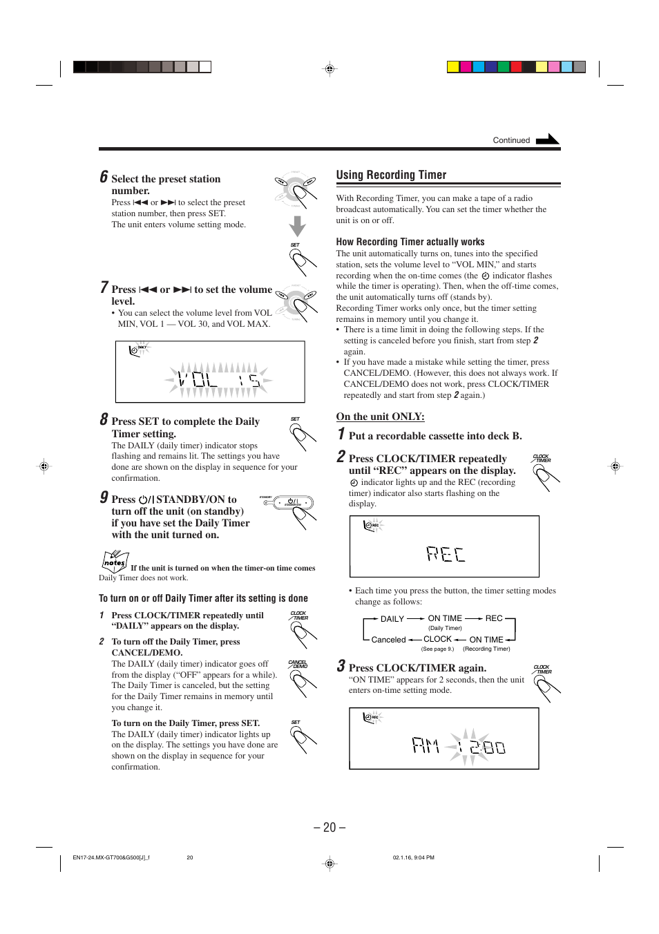 Using recording timer | JVC CA-MXG500 User Manual | Page 23 / 32