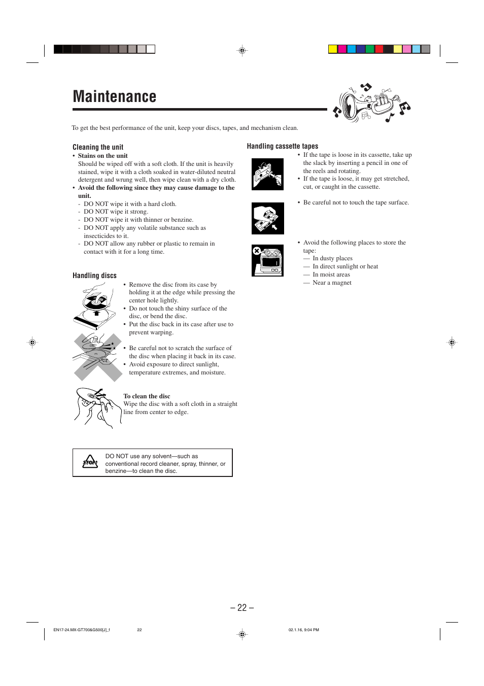 Maintenance | JVC CA-MXG500 User Manual | Page 25 / 32