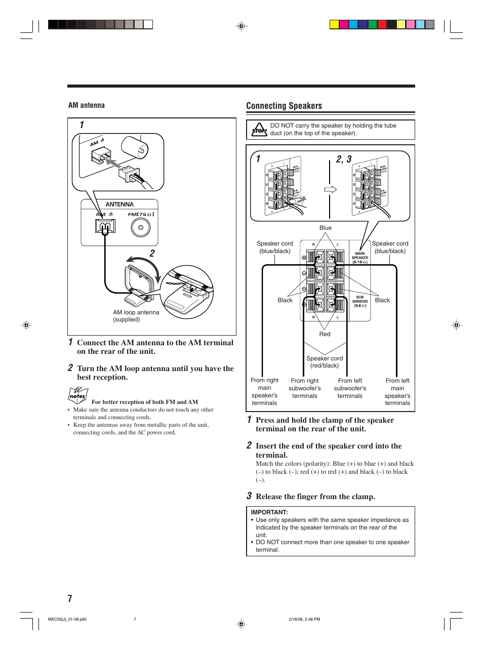 Connecting speakers | JVC MX-C55 User Manual | Page 10 / 32