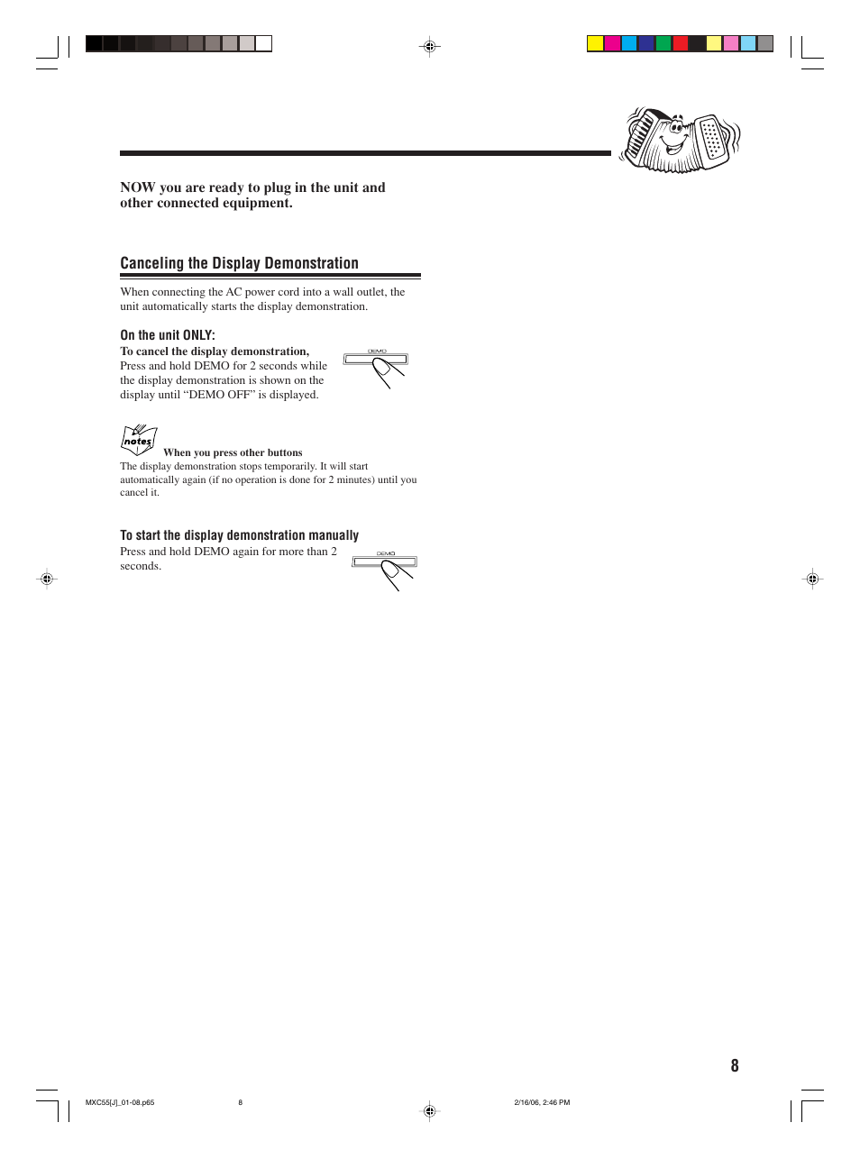 Canceling the display demonstration | JVC MX-C55 User Manual | Page 11 / 32