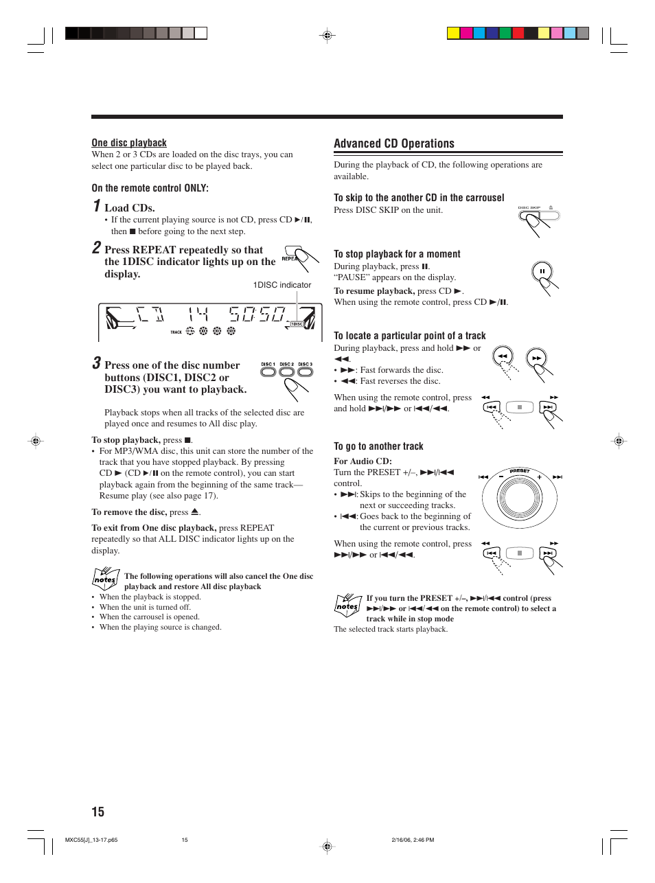 Advanced cd operations | JVC MX-C55 User Manual | Page 18 / 32