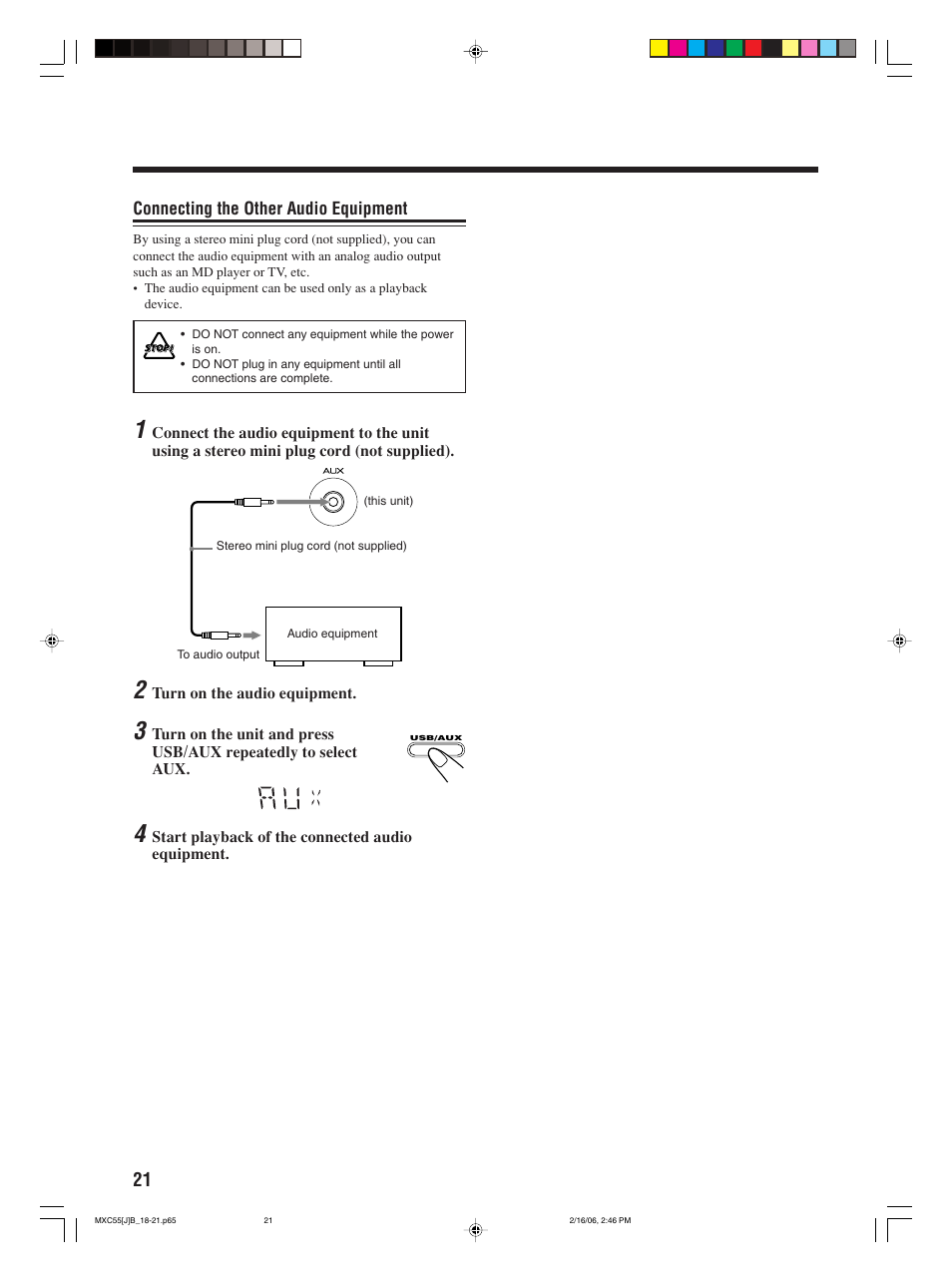 Connecting the other audio equipment | JVC MX-C55 User Manual | Page 24 / 32