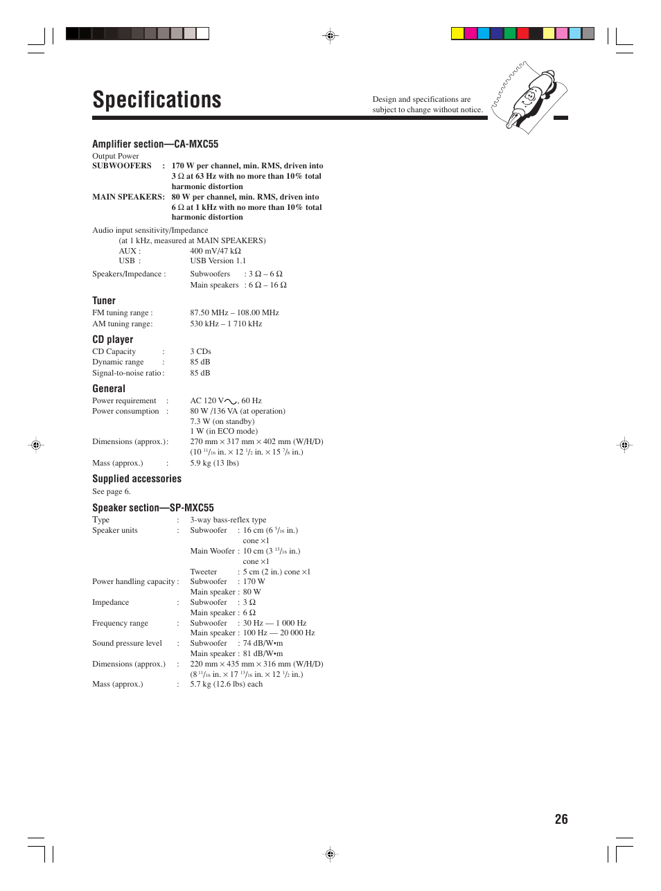 Specifications | JVC MX-C55 User Manual | Page 29 / 32