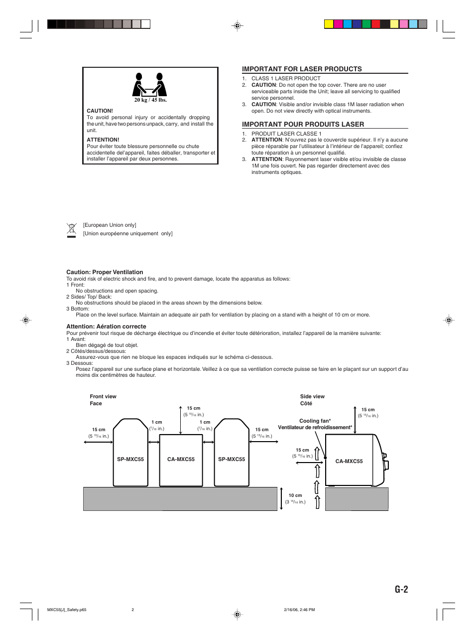 Important for laser products, Important pour produits laser | JVC MX-C55 User Manual | Page 3 / 32