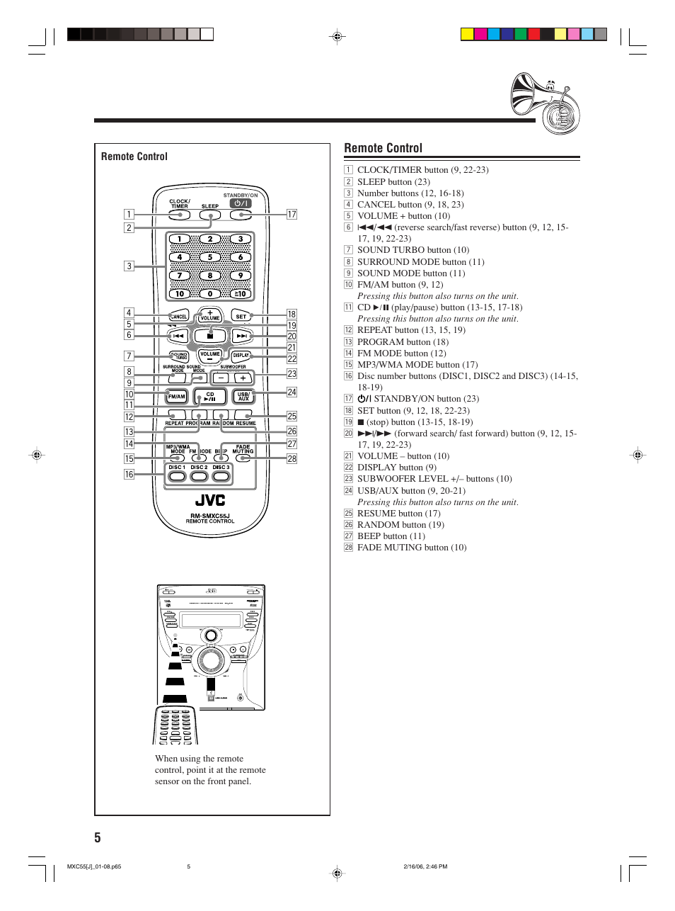 Remote control | JVC MX-C55 User Manual | Page 8 / 32