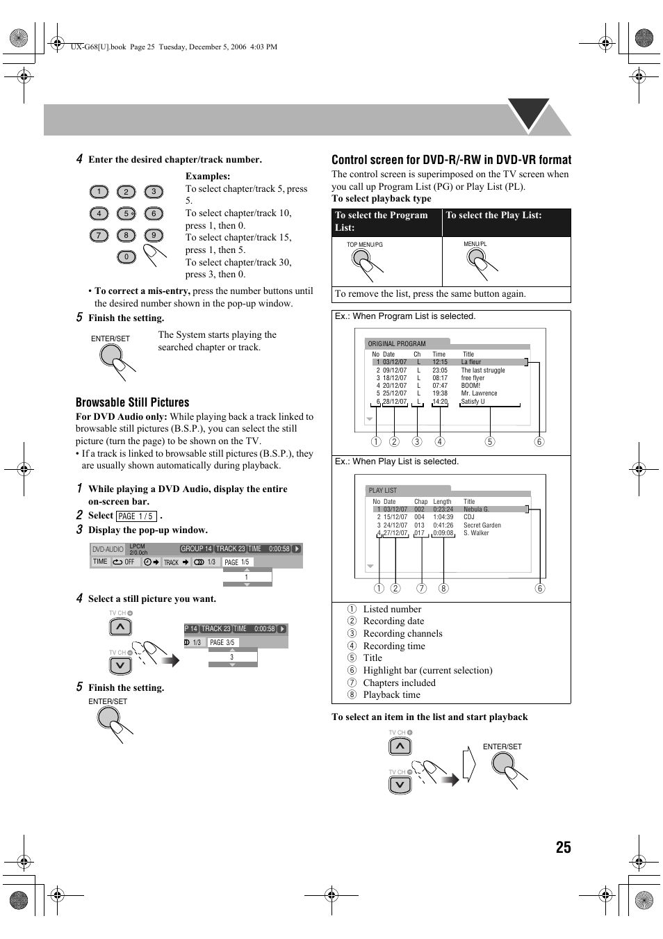 Browsable still pictures, Control screen for dvd-r/-rw in dvd-vr format | JVC 0207WMKMDCJEM User Manual | Page 27 / 48