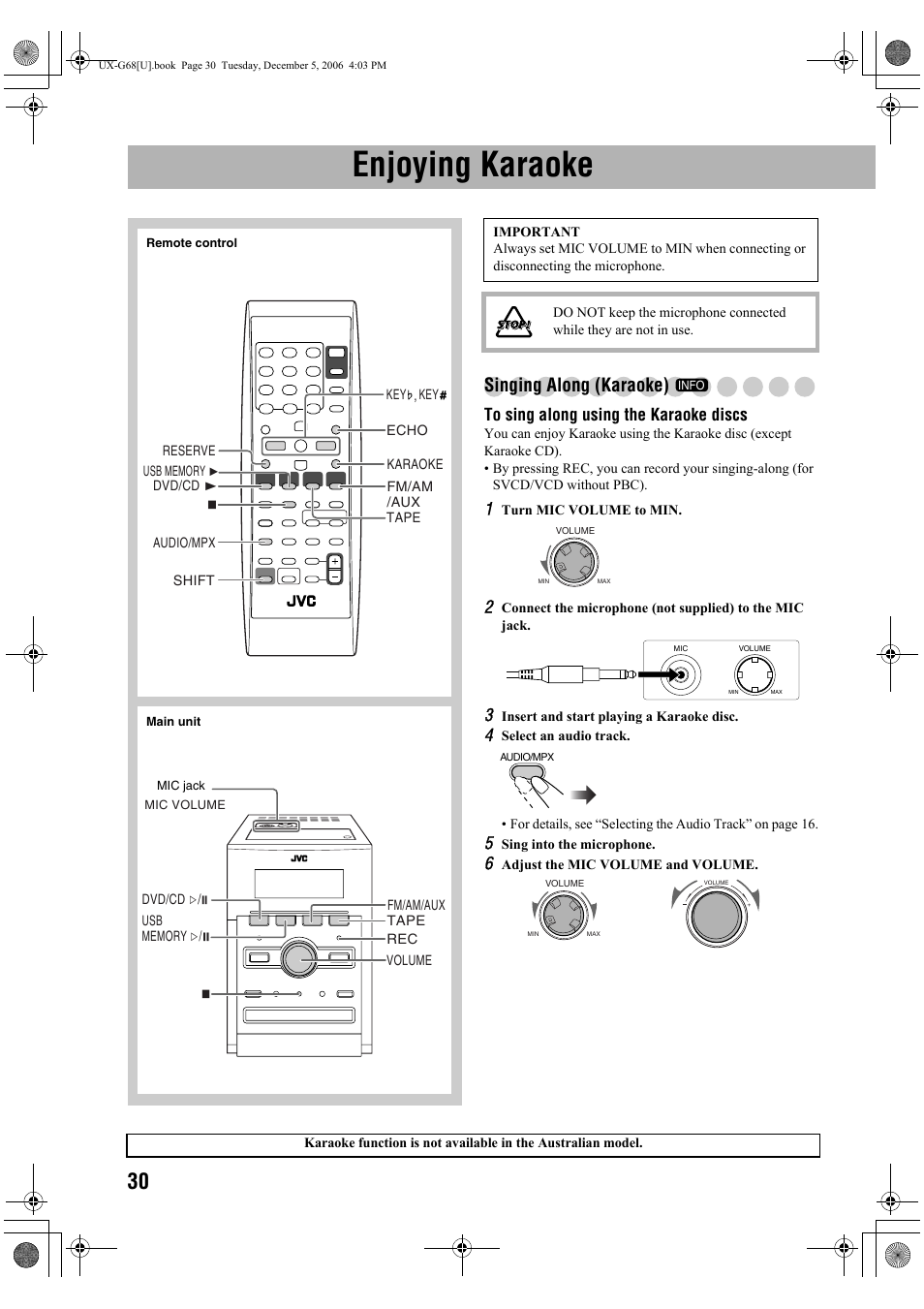 Enjoying karaoke, Singing along (karaoke) | JVC 0207WMKMDCJEM User Manual | Page 32 / 48
