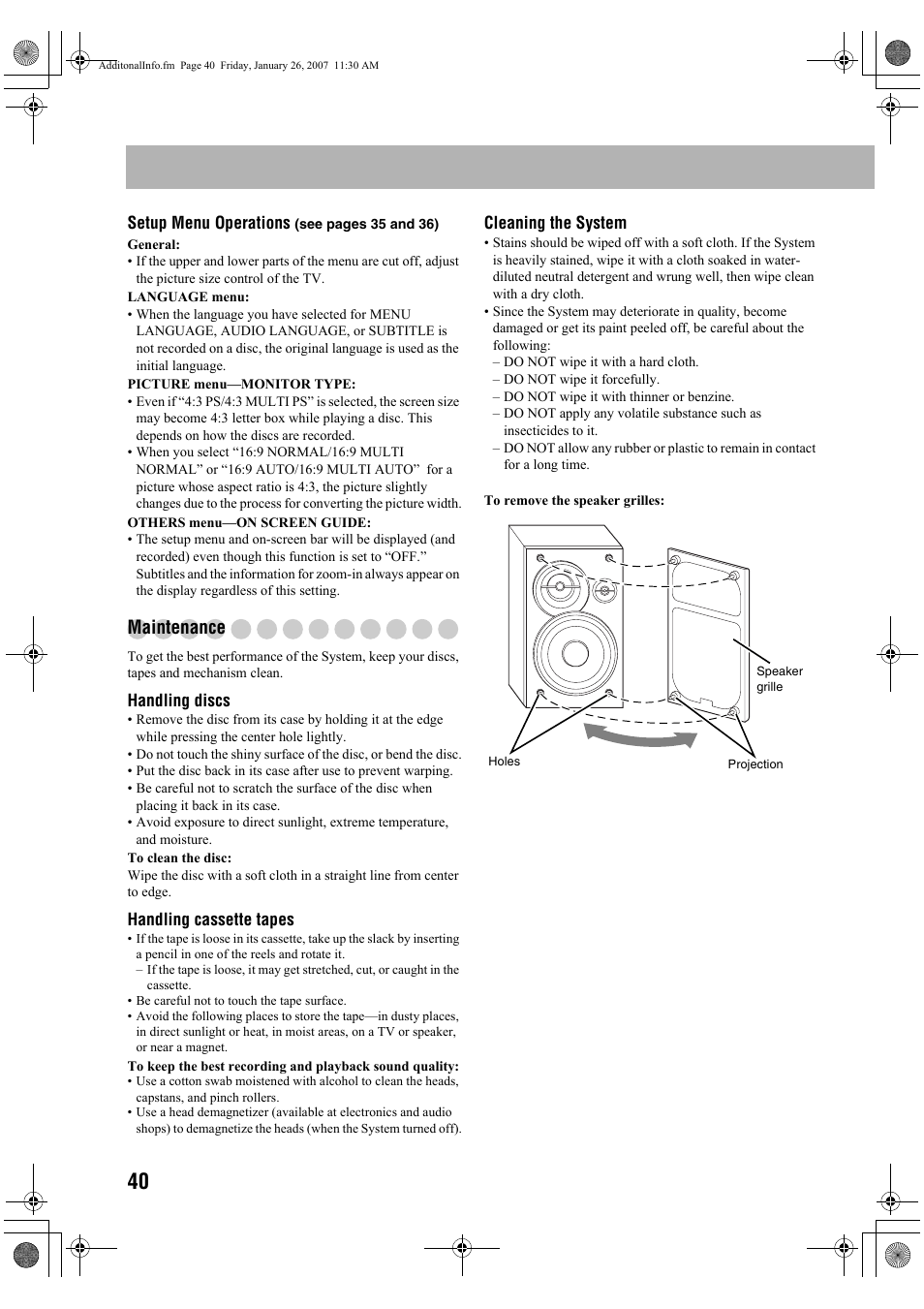 Maintenance | JVC 0207WMKMDCJEM User Manual | Page 42 / 48