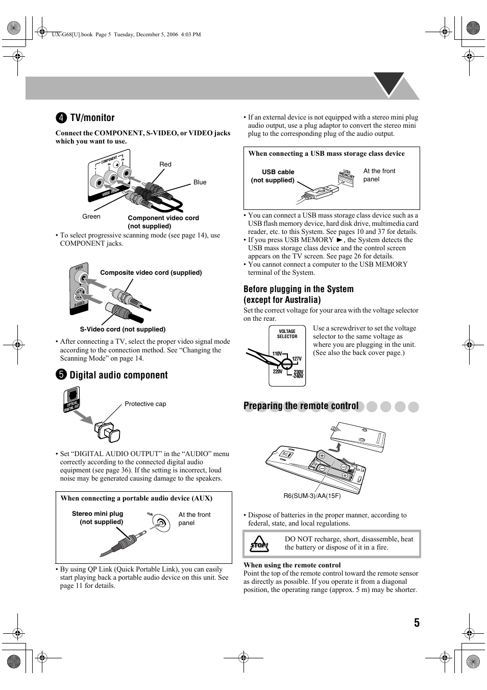 Tv/monitor, Digital audio component, Preparing the remote control | JVC 0207WMKMDCJEM User Manual | Page 7 / 48