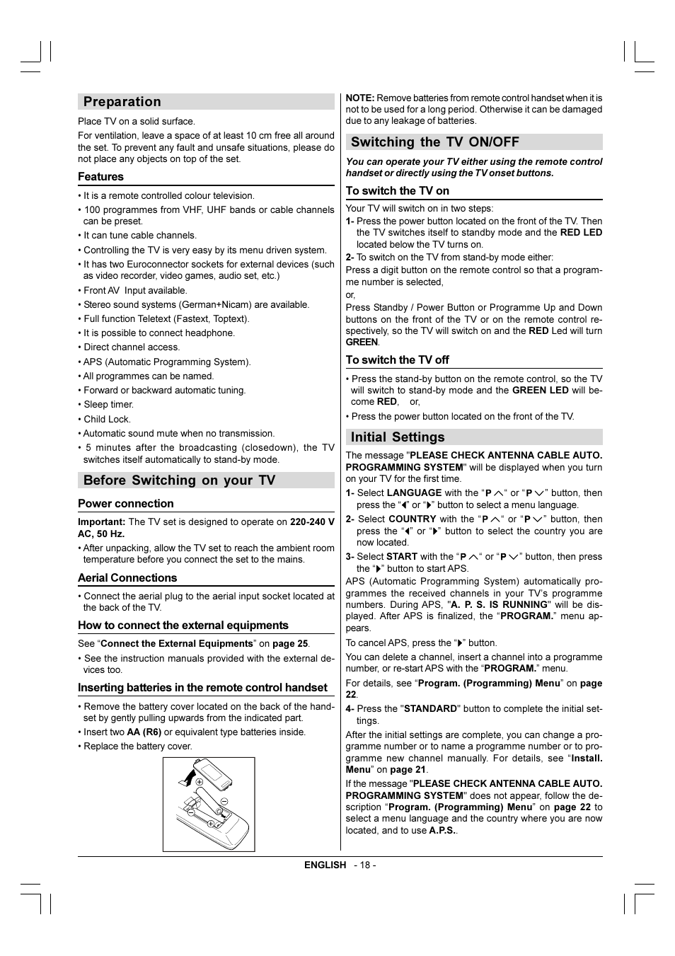 Preparation, Before switching on your tv, Switching the tv on/off | Initial settings | JVC AV-28KM3BN User Manual | Page 5 / 14