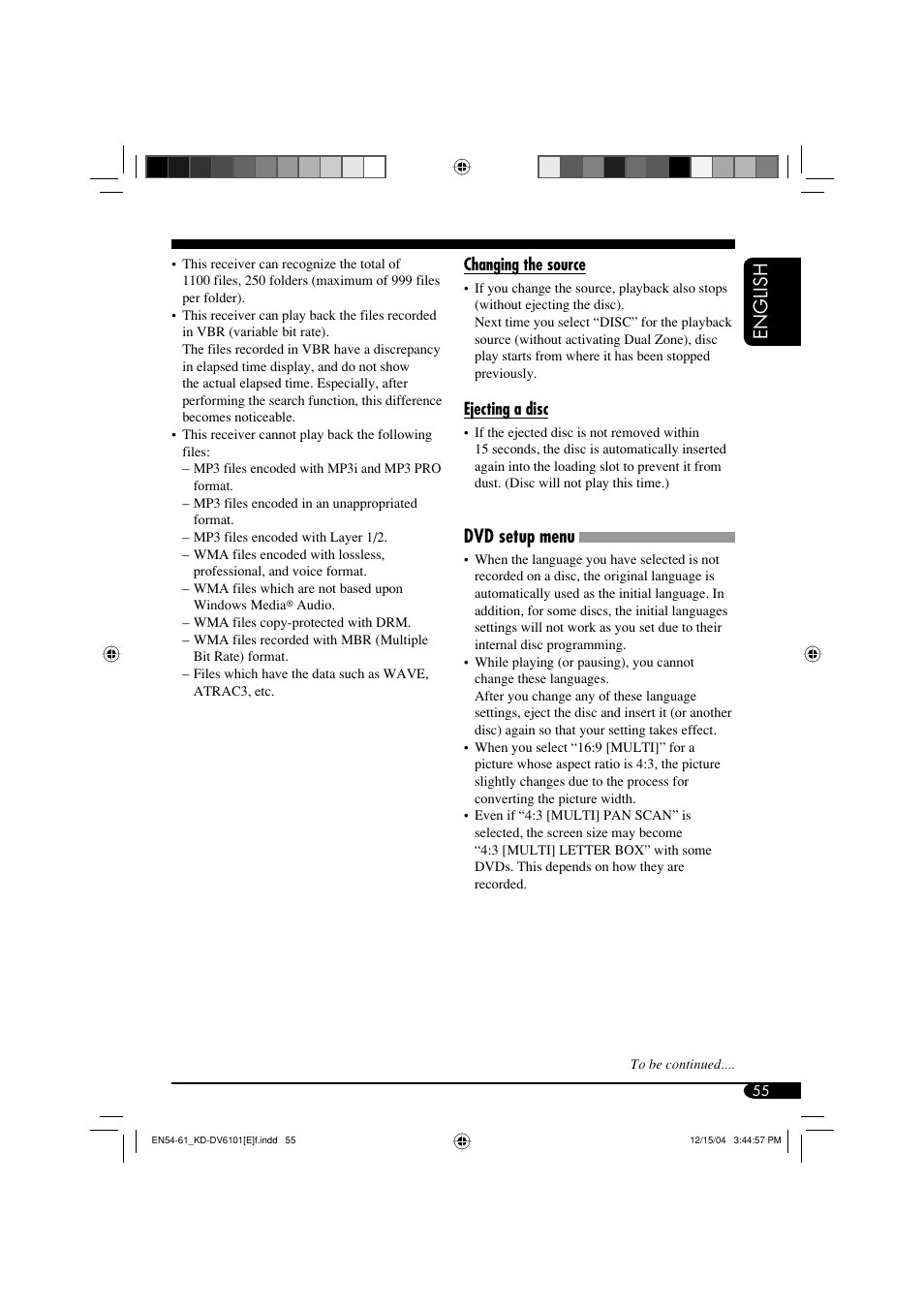 English, Dvd setup menu | JVC KD-DV6102 User Manual | Page 55 / 68
