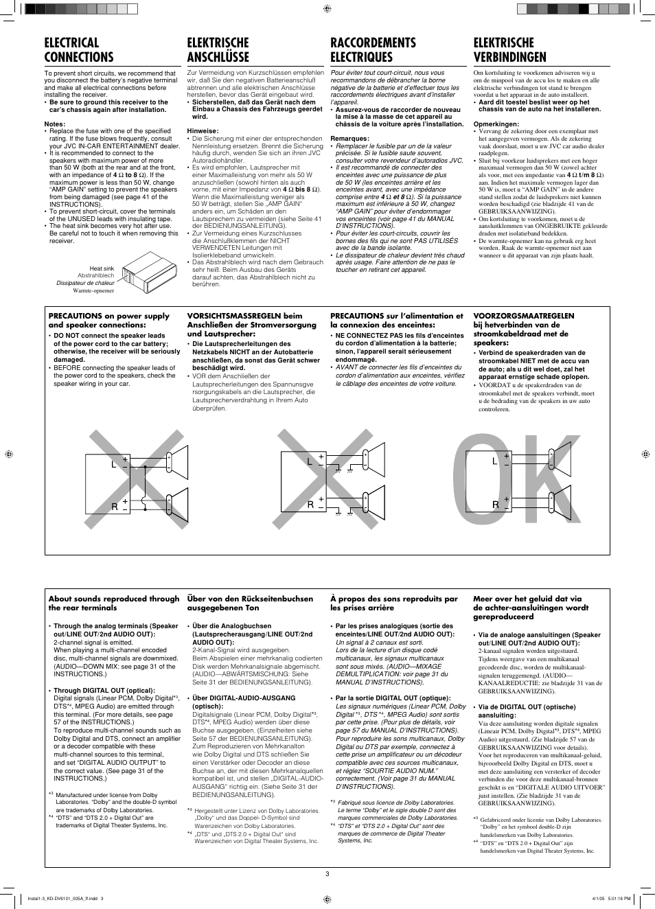 Electrical connections, Raccordements electriques, Elektrische anschlüsse | Elektrische verbindingen | JVC KD-DV6102 User Manual | Page 65 / 68