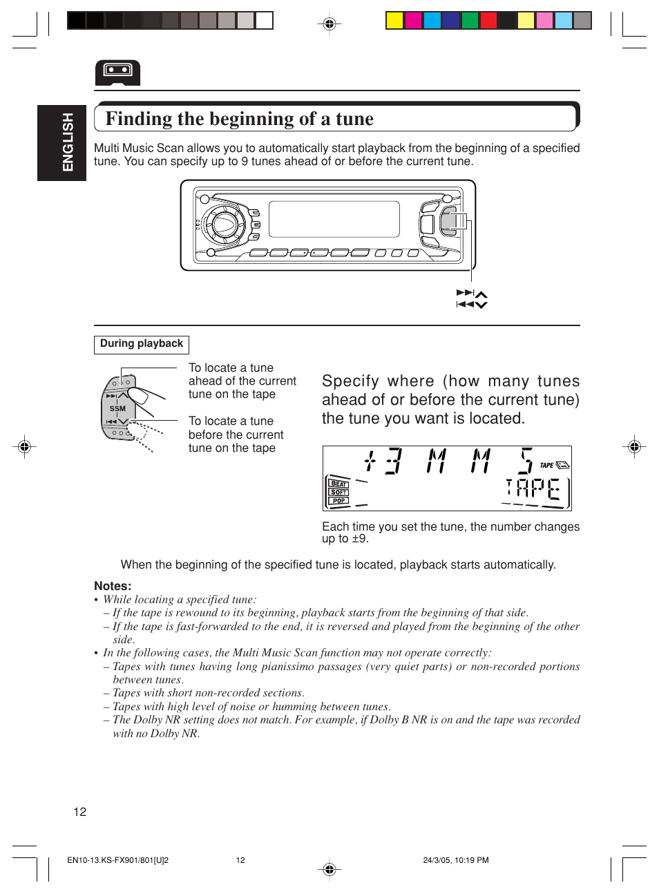 Finding the beginning of a tune | JVC KS-FX801 User Manual | Page 12 / 37