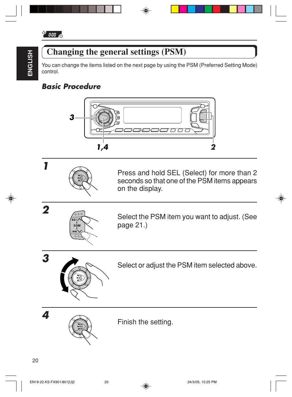 Changing the general settings (psm) | JVC KS-FX801 User Manual | Page 20 / 37