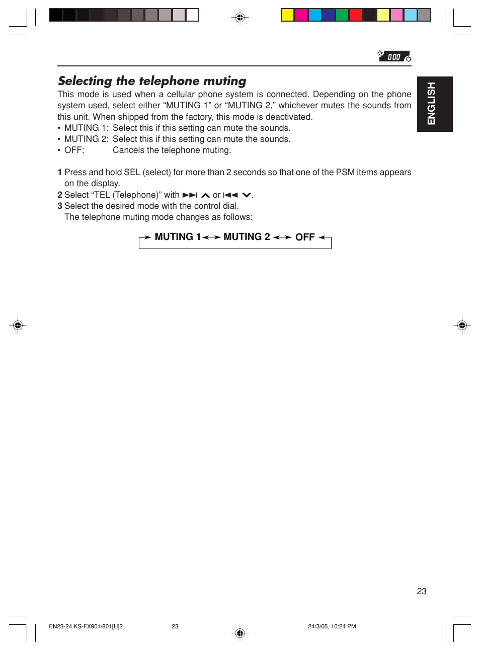 Selecting the telephone muting | JVC KS-FX801 User Manual | Page 23 / 37