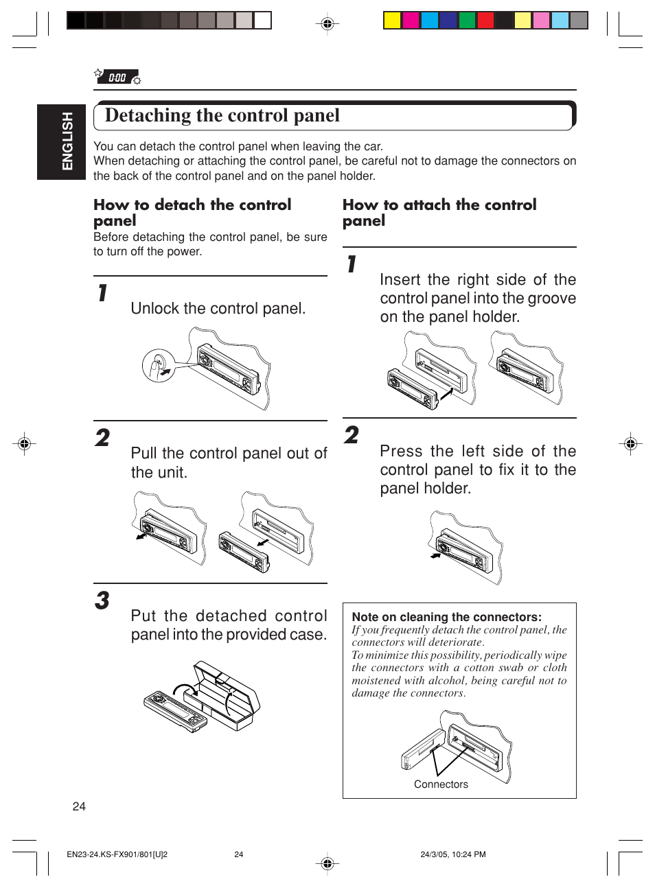 Detaching the control panel | JVC KS-FX801 User Manual | Page 24 / 37