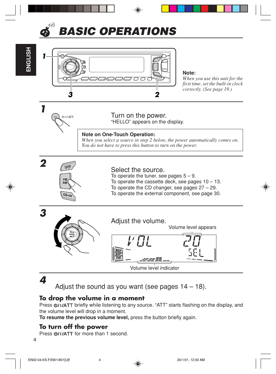 Basic operations | JVC KS-FX801 User Manual | Page 4 / 37