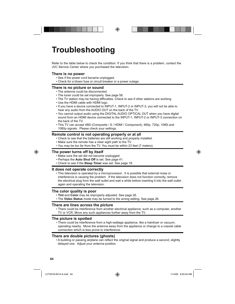 Troubleshooting | JVC 1208TSH-II-IM User Manual | Page 64 / 68