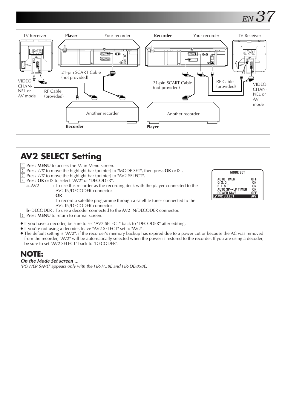 Av2 select setting | JVC HR-DD858EH User Manual | Page 37 / 64