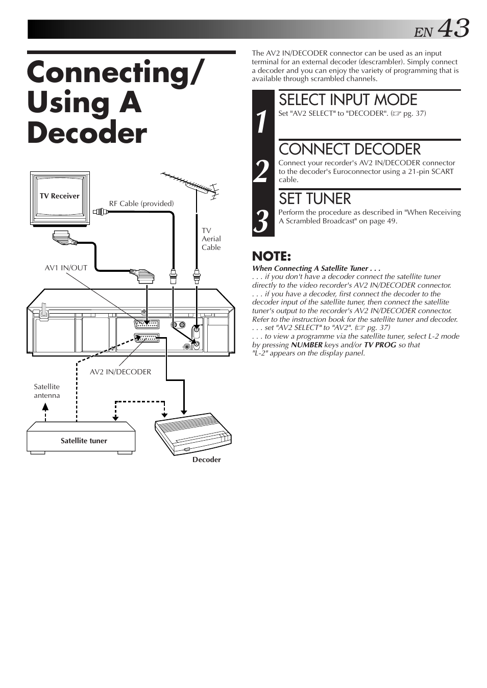 Connecting/ using a decoder | JVC HR-DD858EH User Manual | Page 43 / 64