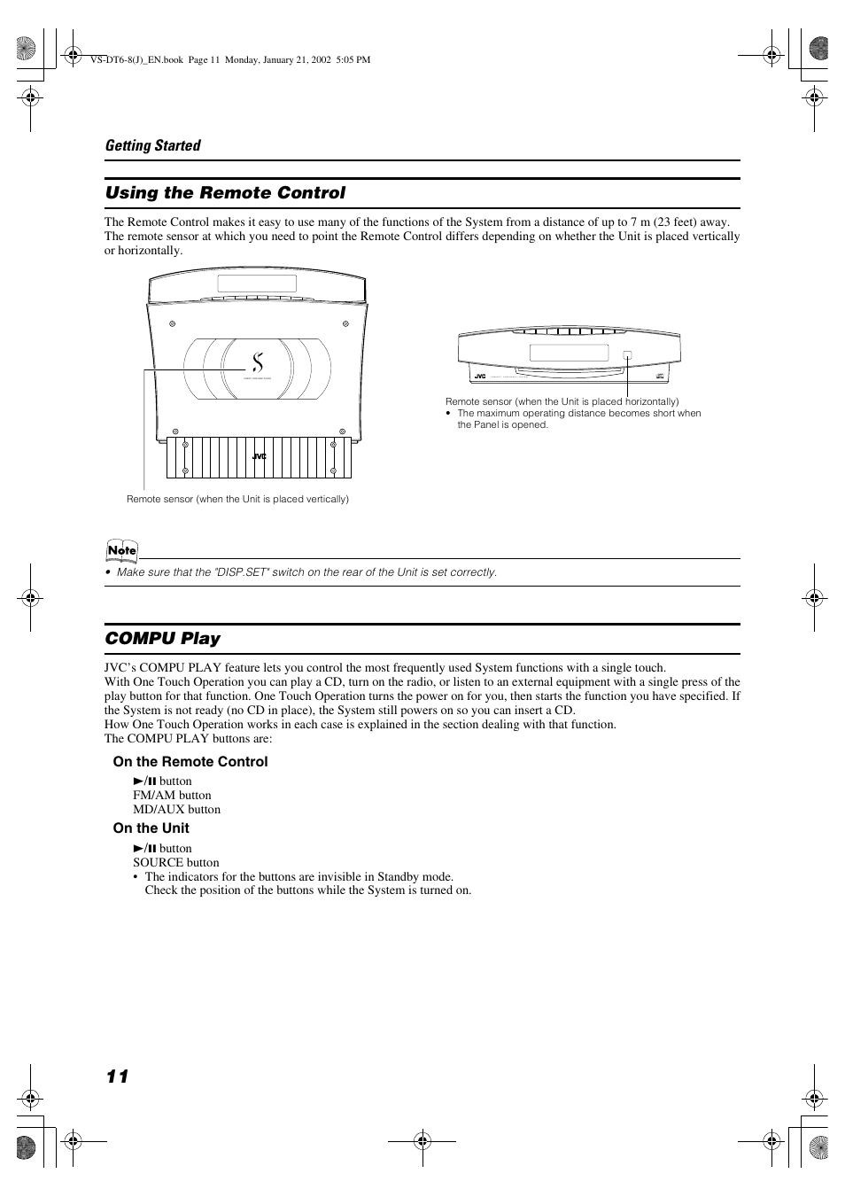 Using the remote control, Compu play | JVC VS-DT8 User Manual | Page 14 / 32