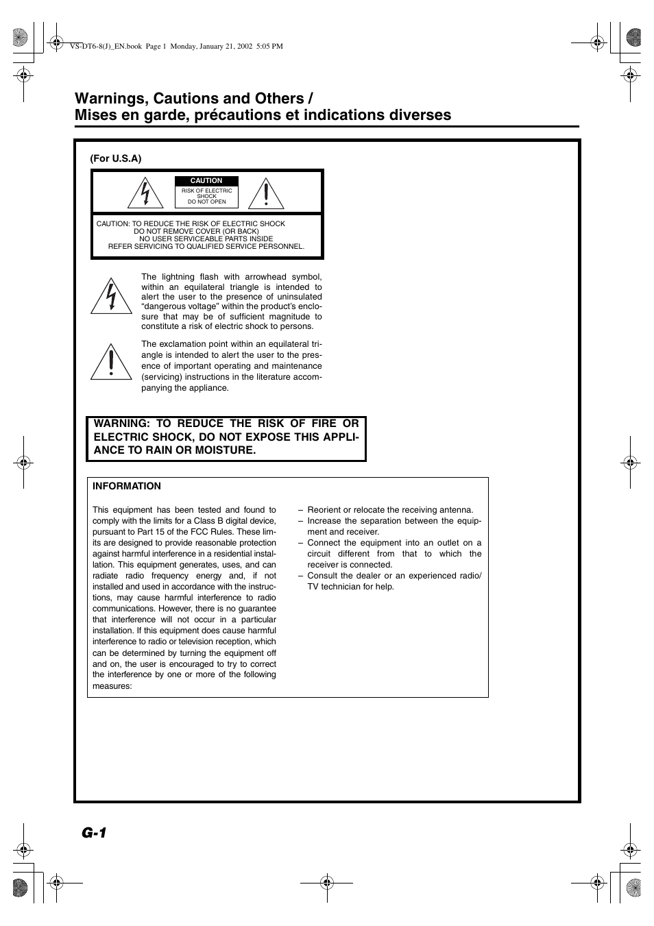 Warnings, cautions and others | JVC VS-DT8 User Manual | Page 2 / 32