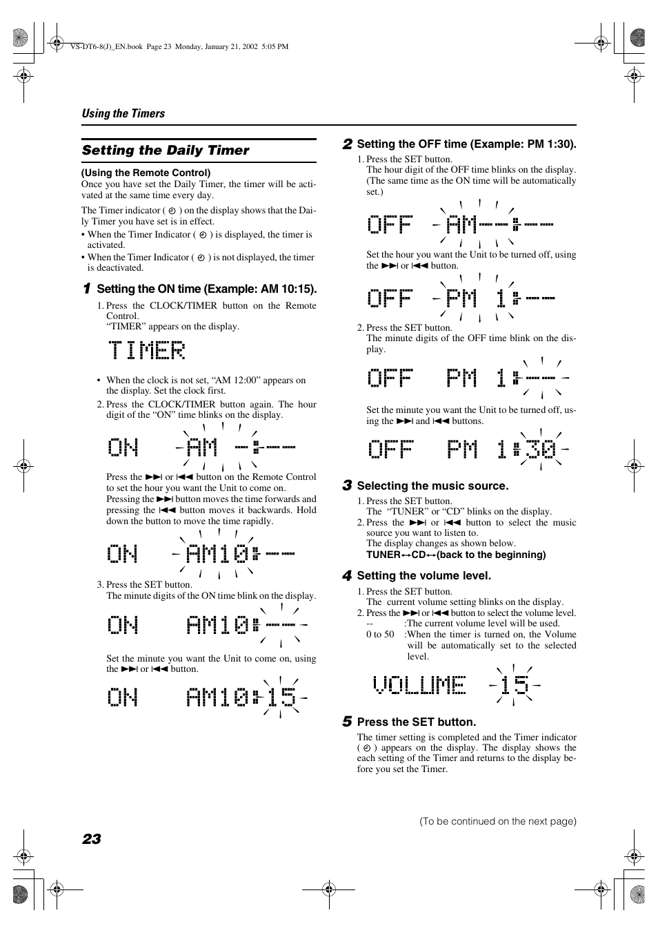 Setting the daily timer | JVC VS-DT8 User Manual | Page 26 / 32