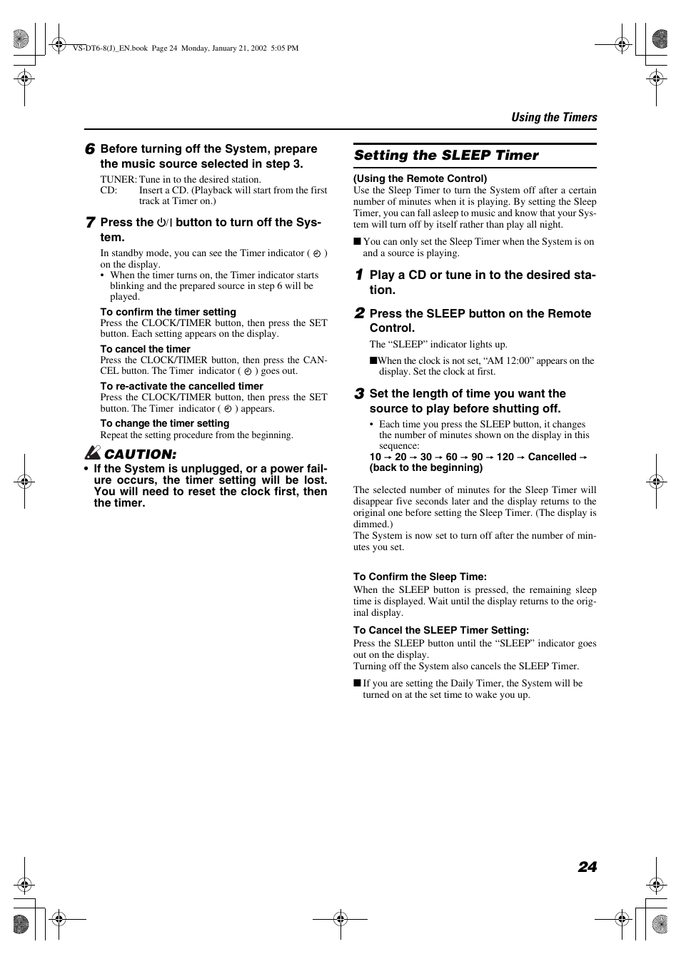 Setting the sleep timer | JVC VS-DT8 User Manual | Page 27 / 32