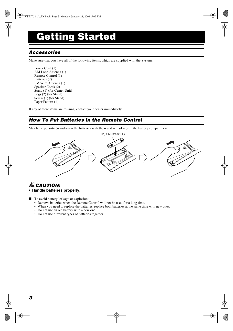 Getting started | JVC VS-DT8 User Manual | Page 6 / 32