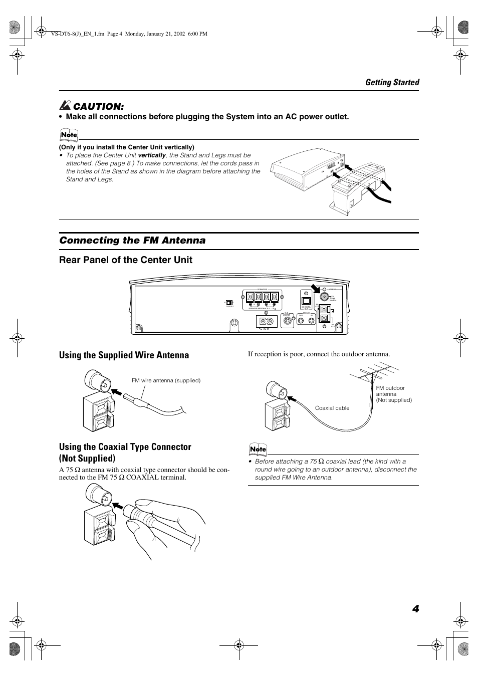 Caution, Getting started | JVC VS-DT8 User Manual | Page 7 / 32